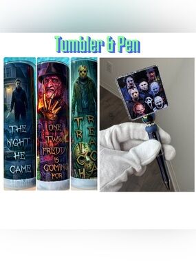 Horror film villains tumbler and pen